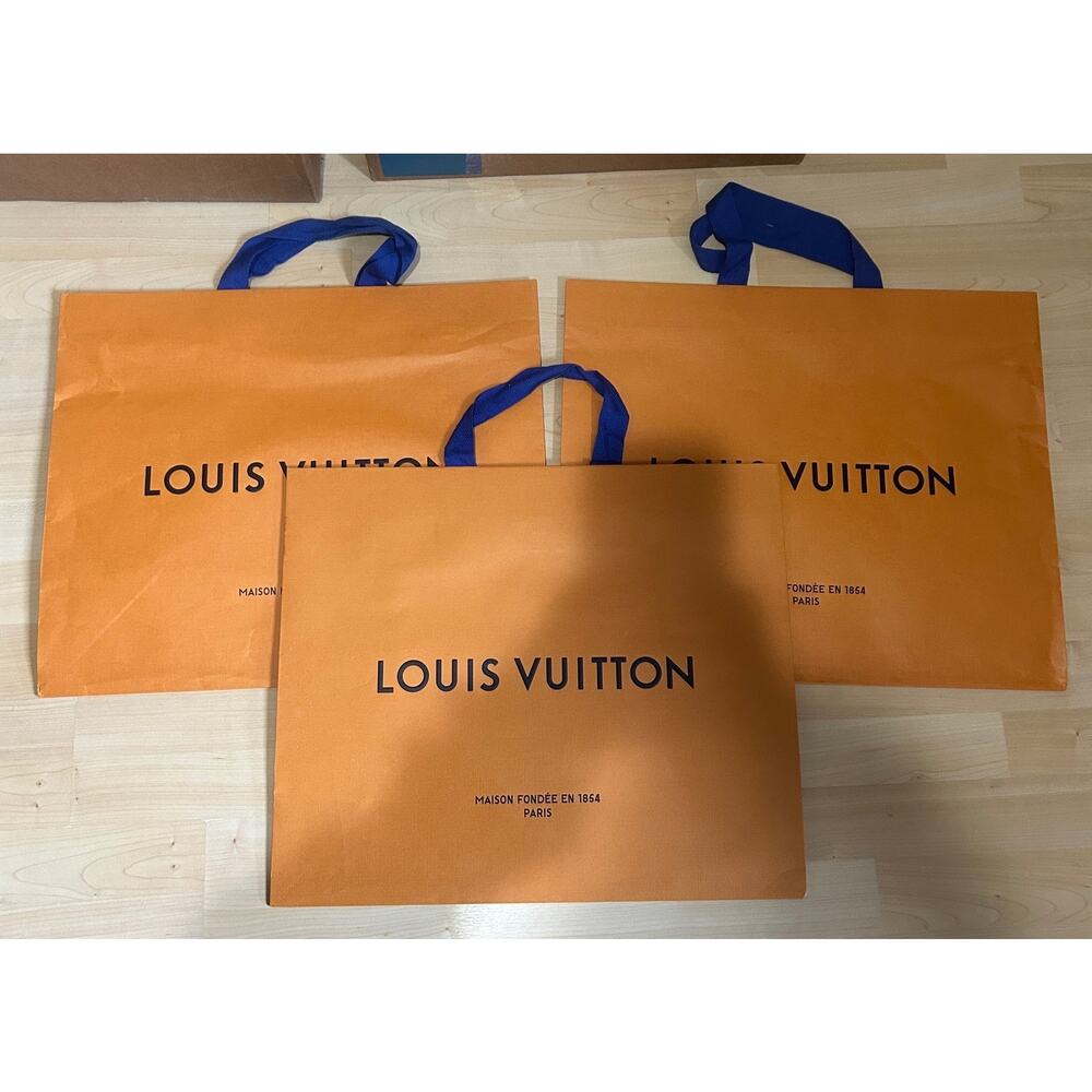 Lot of 3 LOUIS VUITTON Gift Shopping Paper Bag Orange Blue Handle